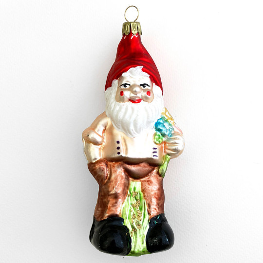Large Gnome Blown Glass Ornament ~ Germany ~ 5-1/2" tall