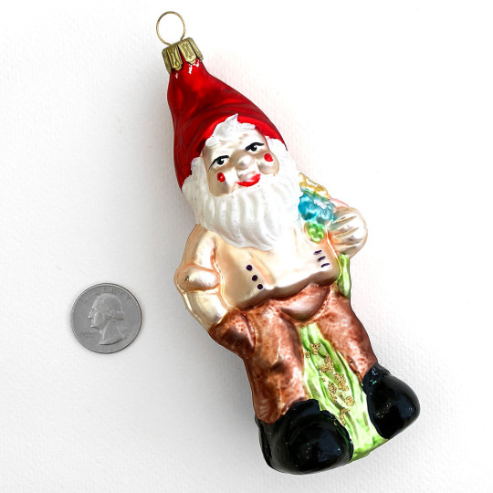 Large Gnome Blown Glass Ornament ~ Germany ~ 5-1/2" tall