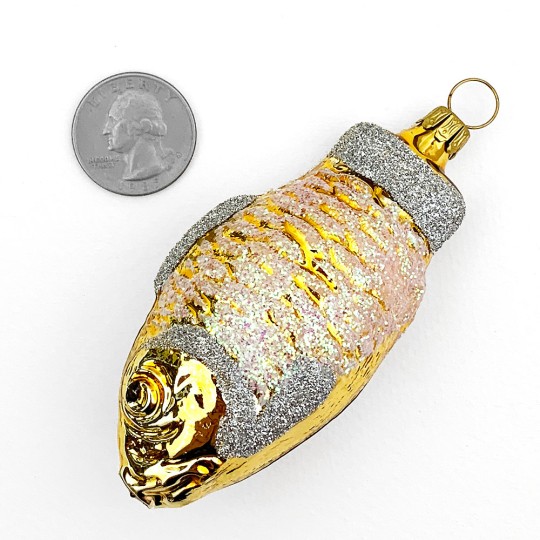 Gold Glittered Fish Blown Glass Ornament ~ Germany ~ 3-1/2" tall
