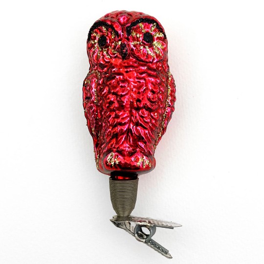 Burgundy Clipping Owl Ornament ~ Germany ~ 3-1/2" tall