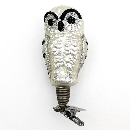Matte White Clipping Owl Ornament ~ Germany ~ 3-1/2" tall