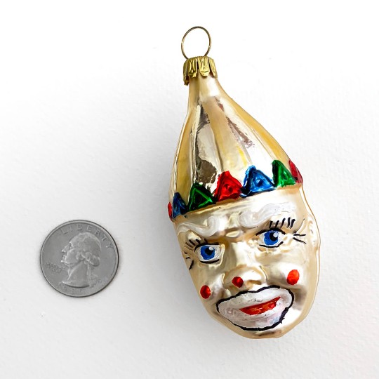 Blown Glass Harlequin Clown Head Ornament ~ Germany ~ 3" tall