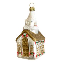 Christmas Church Blown Glass Ornament ~ Germany ~ 4" tall ~ Golden Roof
