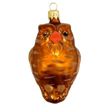 Large Brown Owl Blown Glass Ornament ~ Czech Republic ~ 3-1/2" tall