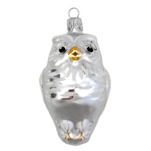 Large White Owl Blown Glass Ornament ~ Czech Republic ~ 3-1/2" tall