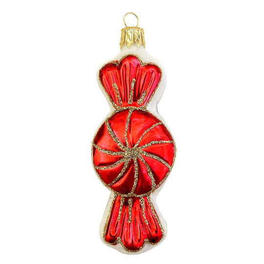 Red Candy Twist Glass Ornament ~ Czech Republic ~ 3-1/2" long