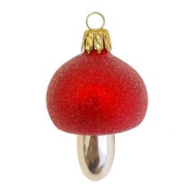 Frosted Red Mushroom Glass Ornament ~ Czech Repub. ~ 2-1/2" tall
