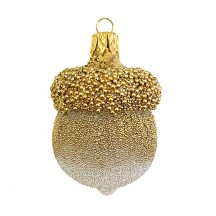 Clear + Gold Woodland Acorn Christmas Ornament ~ Czech Republic ~ 2-1/4" tall
