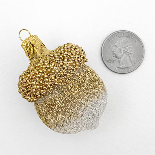 Clear + Gold Woodland Acorn Christmas Ornament ~ Czech Republic ~ 2-1/4" tall
