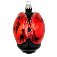 Red Ladybug Blown Glass Ornament ~ 3" tall
