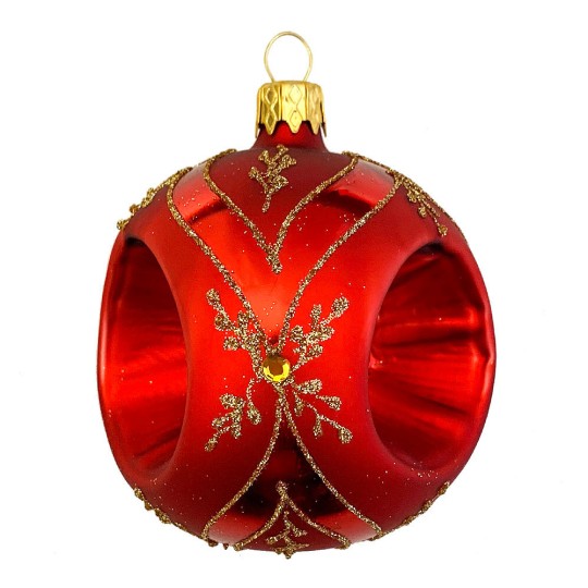 Fancy Matte Red Triple Indent Reflector Ornament ~ 3" tall