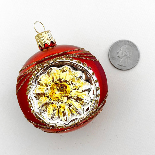 Fancy Matte Red Indent Reflector Ornament ~ 2-1/4"
