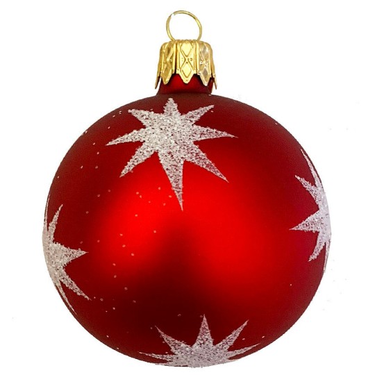 Fancy Matte Red with Gold Star Indent Reflector Ornament ~ 2-1/4"