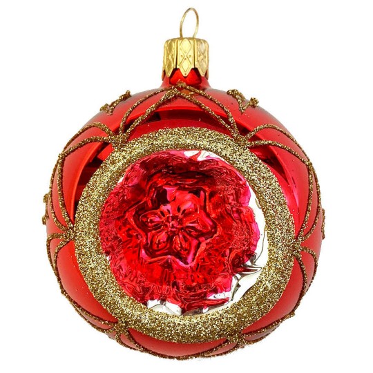 Fancy Glossy Red Star Indent Reflector Ornament ~ 2-1/2" tall