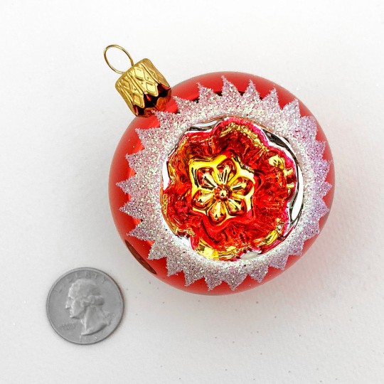 Retro Glossy Red Star Indent Reflector Ornament ~ 2-1/4" tall