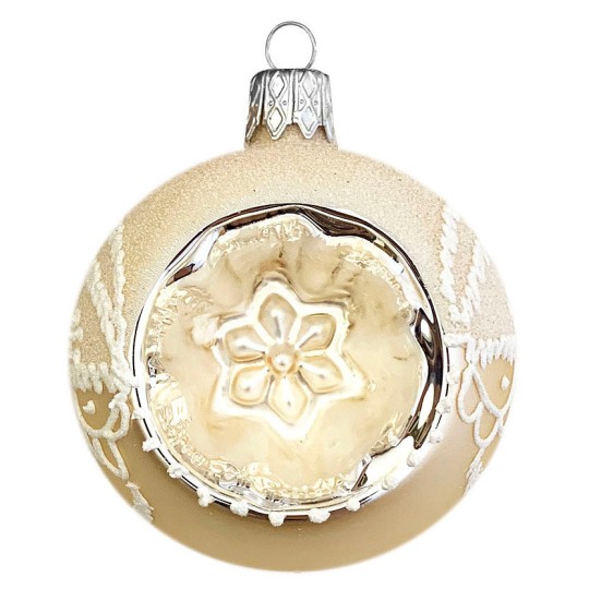 Fancy Frosted Matte Champagne Star Indent Reflector Ornament ~ 2-1/4"