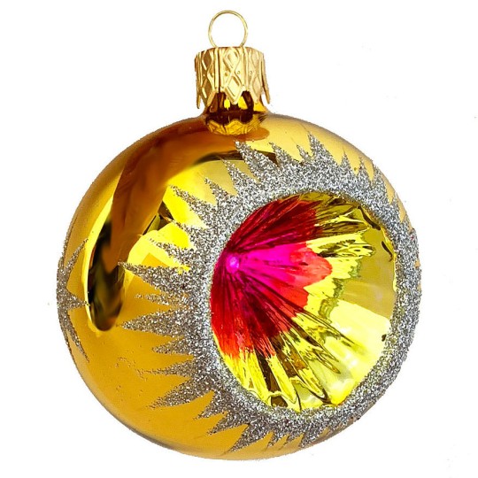 Retro Glossy Gold Indent Reflector Ornament ~ 2-1/4" tall