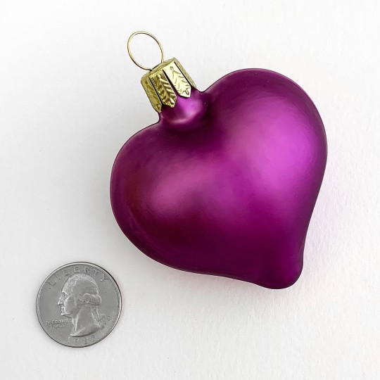 Matte Purple Blown Glass Heart Ornament ~ Germany ~ 2-1/2" long