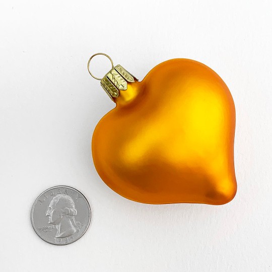 Matte Peach Blown Glass Heart Ornament ~ Germany ~ 2-1/2" long