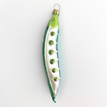 Glittered Blown Glass Pea Pod Ornament ~ Germany ~ 5" long