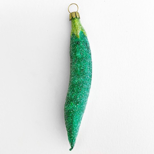 Glittered Blown Glass Pea Pod Ornament ~ Germany ~ 5" long