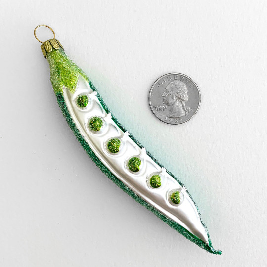 Glittered Blown Glass Pea Pod Ornament ~ Germany ~ 5" long