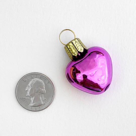 Tiny Shiny Purple Blown Glass Heart Ornament ~ Germany ~ 1-3/8" long