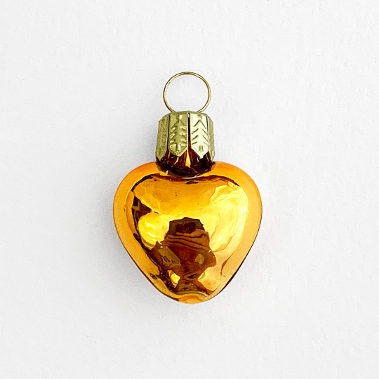 Tiny Shiny Peach Blown Glass Heart Ornament ~ Germany ~ 1-3/8" long