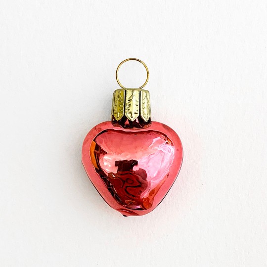 Tiny Shiny Pink Blown Glass Heart Ornament ~ Germany ~ 1-3/8" long
