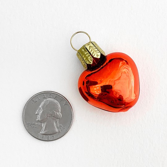 Tiny Shiny Red Blown Glass Heart Ornament ~ Germany ~ 1-3/8" long