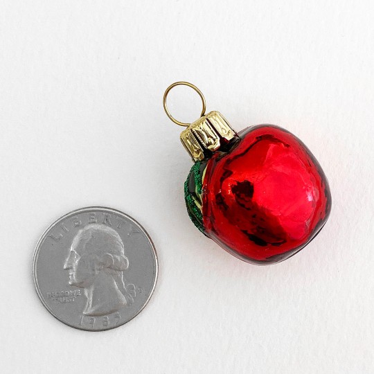Mini Red Apple Blown Glass Ornament ~ Poland ~ 1" tall