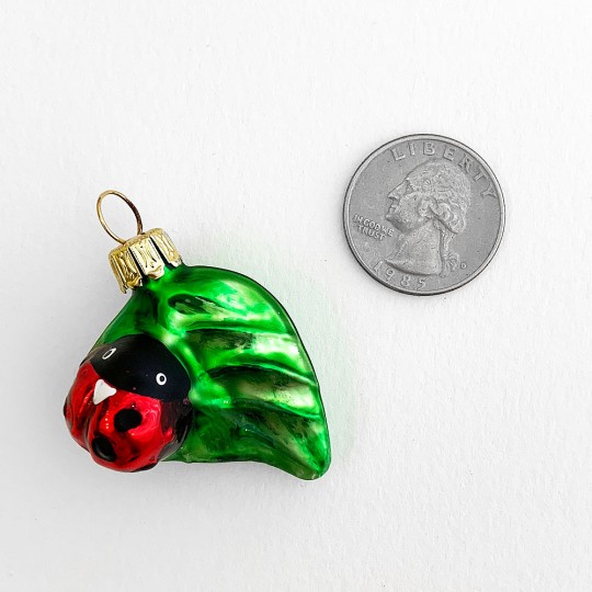 Mini Ladybug on Leaf Ornament ~ 1-3/4" long