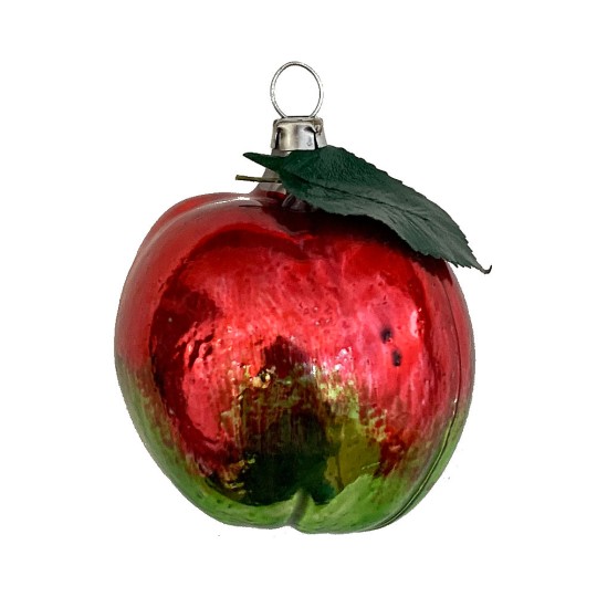 Apple with Leaf Blown Glass Christmas Ornament ~ Germany ~ 2-1/4" tall