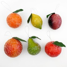 Sugared Spun Cotton Fruit Ornaments ~ Set of 6 Fruits ~ Gift Pack