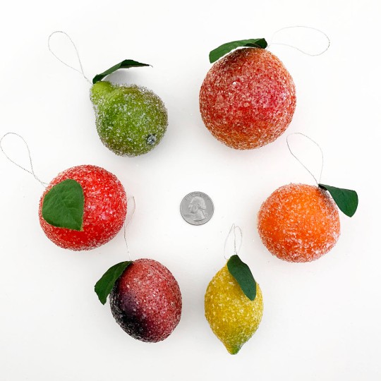 Sugared Spun Cotton Fruit Ornaments ~ Set of 6 Fruits ~ Gift Pack