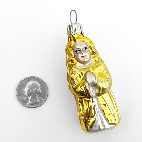 Golden Praying Angel Blown Glass Ornament ~ Germany ~ 3" tall