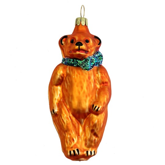 Matte Orange Bear Blown Glass Ornament ~ Germany ~ 4" tall