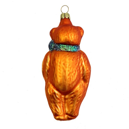 Matte Orange Bear Blown Glass Ornament ~ Germany ~ 4" tall