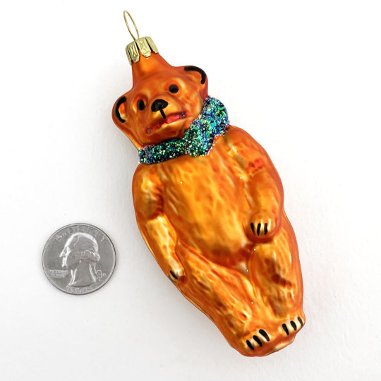 Matte Orange Bear Blown Glass Ornament ~ Germany ~ 4" tall