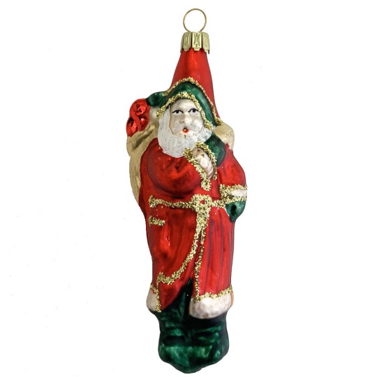 Long Classic Santa with Bag Blown Glass Ornament ~ Germany ~ 5-1/2" tall