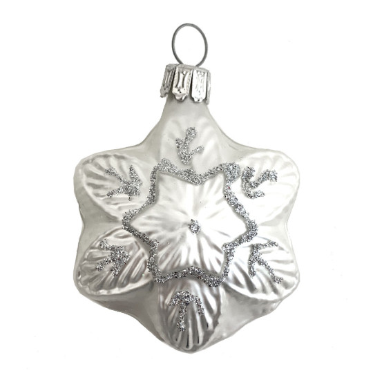 Matte White Blown Glass Snowflake Ornament ~ Germany ~ 2-1/4" tall