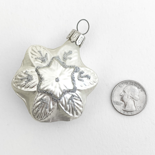 Matte White Blown Glass Snowflake Ornament ~ Germany ~ 2-1/4" tall