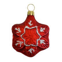 Matte Red Blown Glass Snowflake Ornament ~ Germany ~ 2-1/4" tall