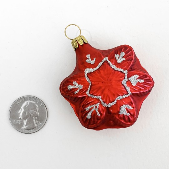 Matte Red Blown Glass Snowflake Ornament ~ Germany ~ 2-1/4" tall