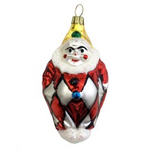 Matte White and Red Blown Glass Harlequin Clown Ornament ~ Germany ~ 4" tall