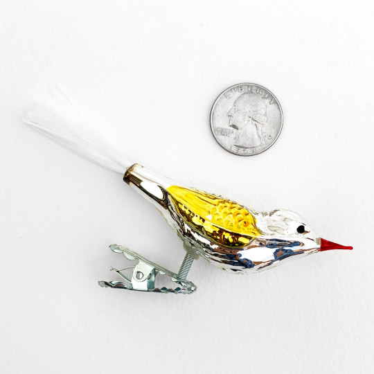 Silver with Gold Clipping Bird Ornament ~ Germany ~ 3-3/4" long