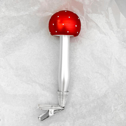 Blown Glass Red Clipping Mushroom Ornament ~ Czech Repub. ~ 3-3/4" tall