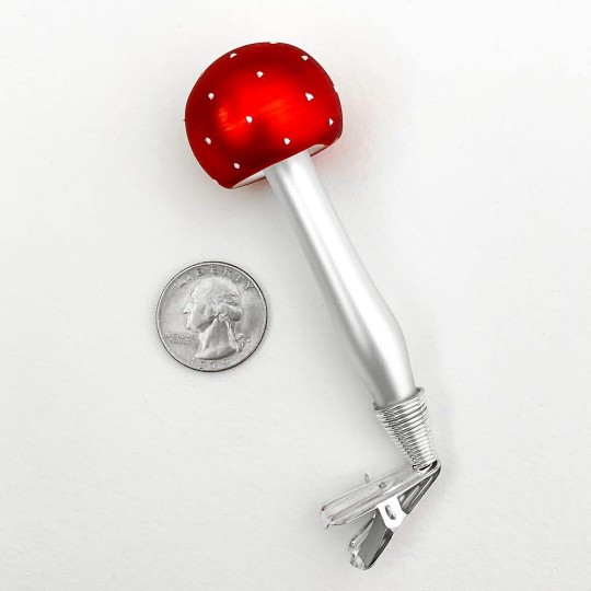 Blown Glass Red Clipping Mushroom Ornament ~ Czech Repub. ~ 3-3/4" tall