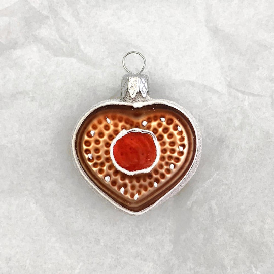 Gingerbread Heart Glass Christmas Ornament ~ Czech Republic ~ 1-1/2" tall