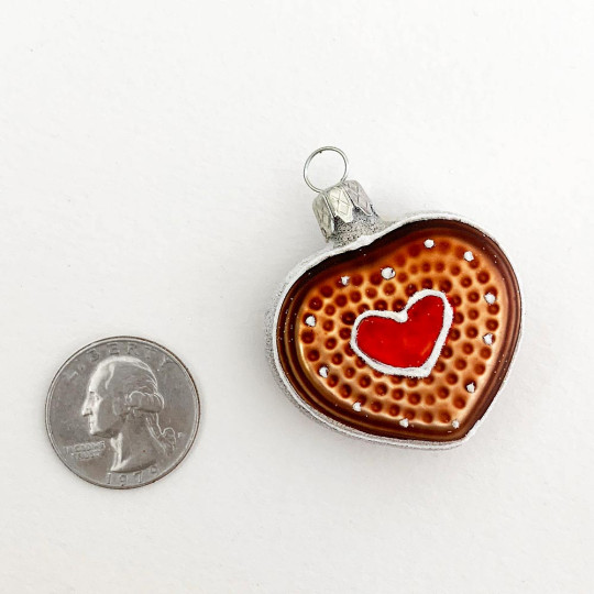 Gingerbread Heart Glass Christmas Ornament ~ Czech Republic ~ 1-1/2" tall